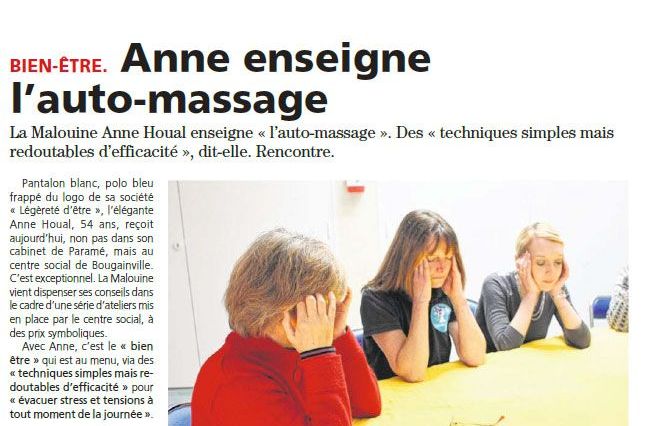 « Anne enseigne l’auto-massage » par Le Pays Malouin, article du jeudi 21 février 2019